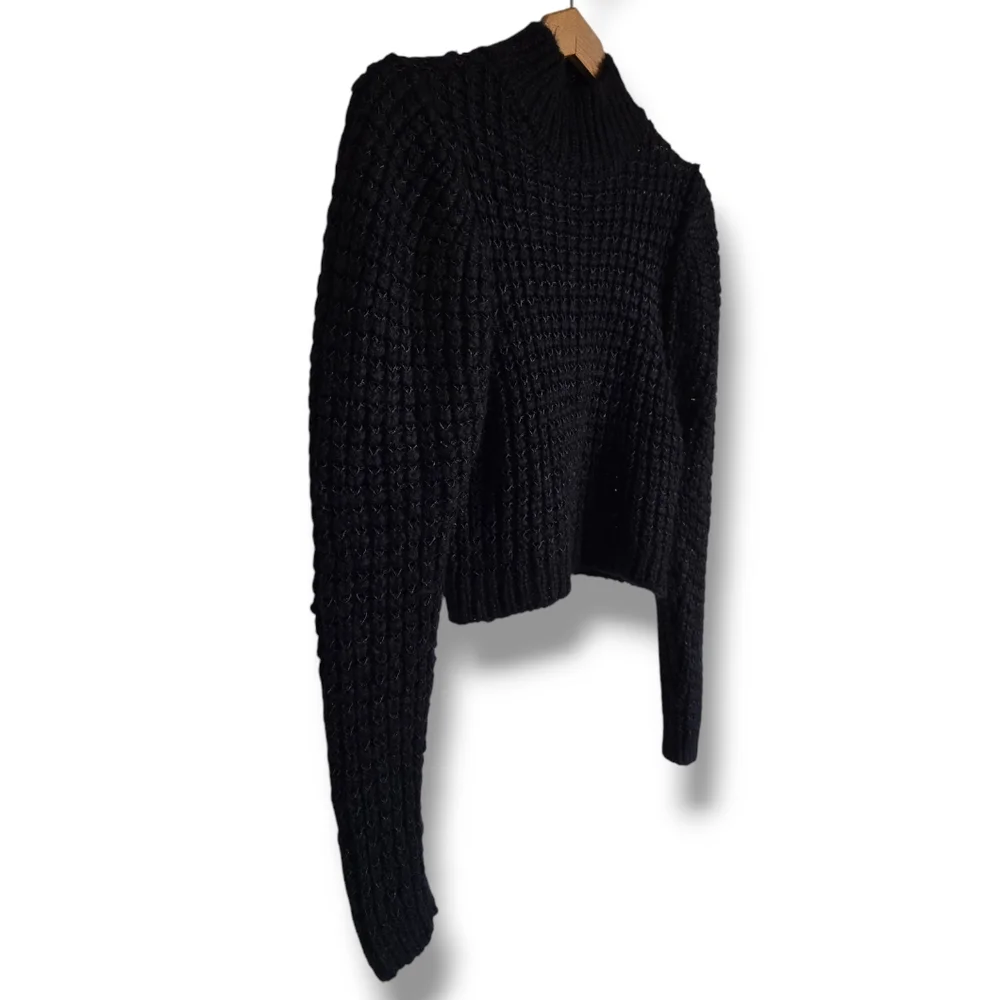 ZARA Women's Black Wool Blend Knit Mock Neck Crop Sweater - Picture 13 of 16